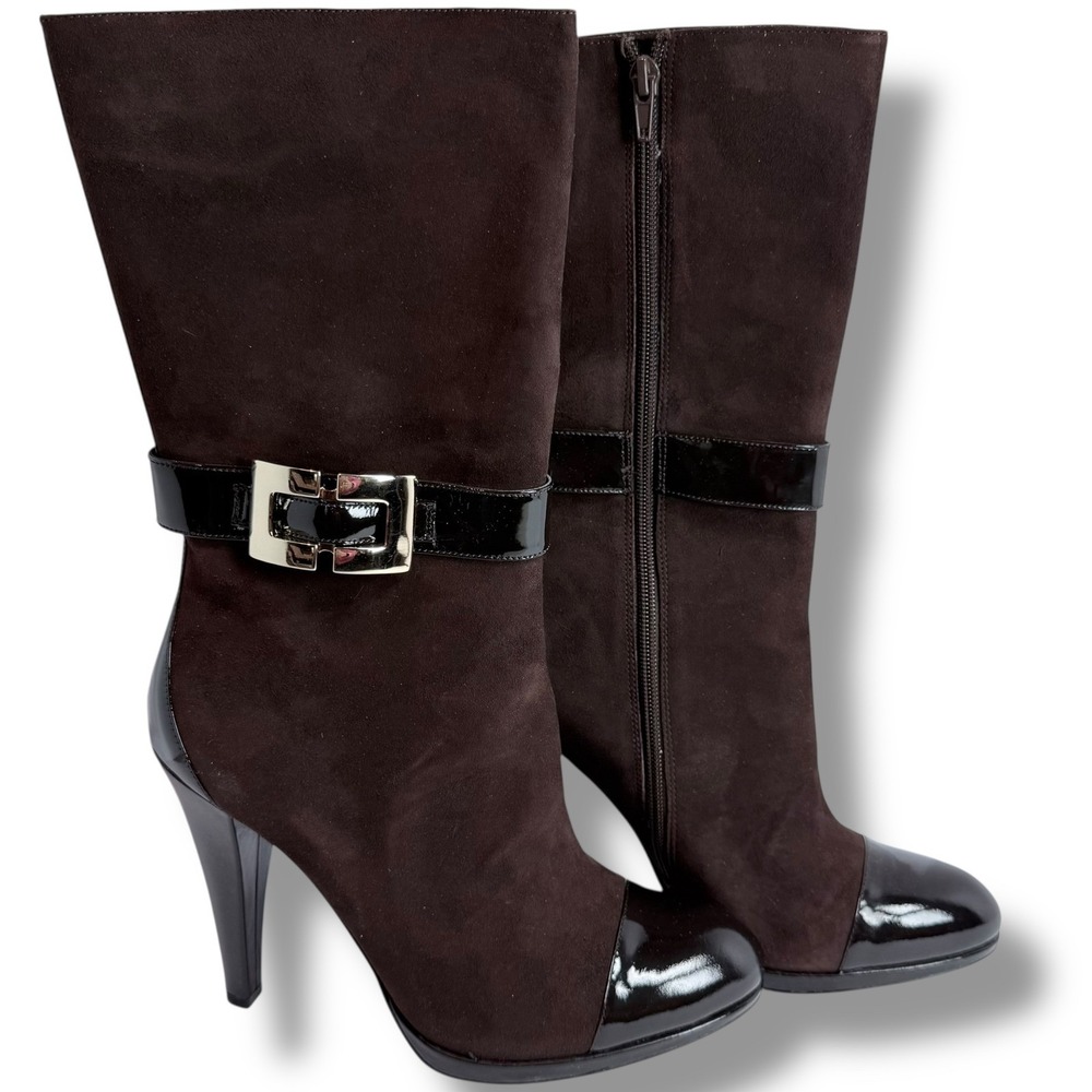 INC International Concepts Margaret Women's Suede Leather Heel Boots Brown 10M